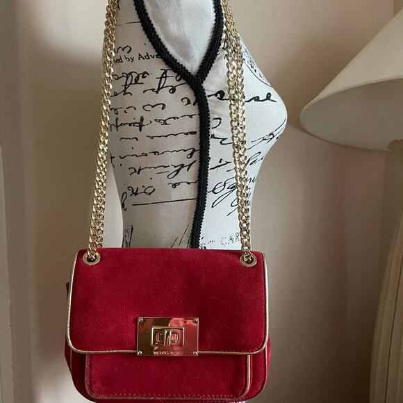 MICHAEL KORS CROSSBODY RED SUEDE GOLDEN STRAP SOPHISTICATED AESTHETIC CORE - Picture 5 of 12
